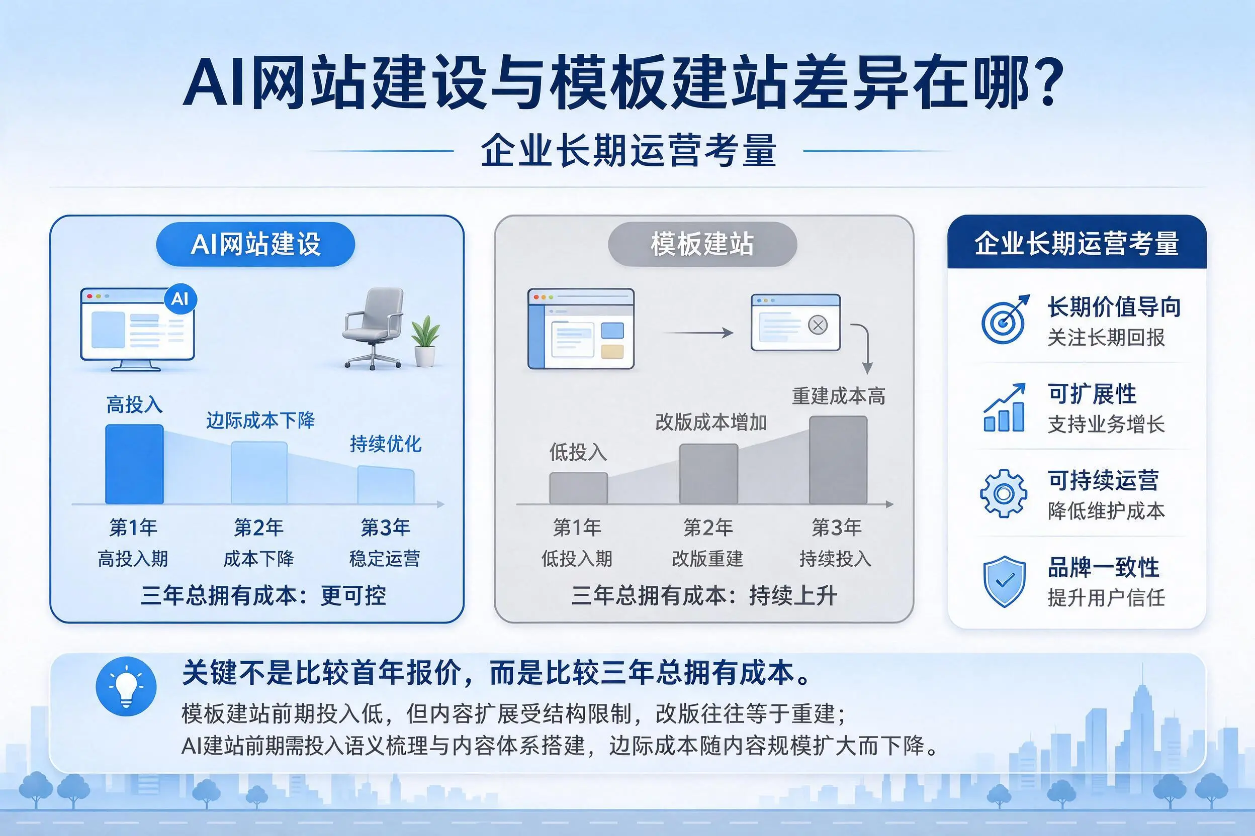 AI网站建设与模板建站差异在哪？阳江企业长期运营考量